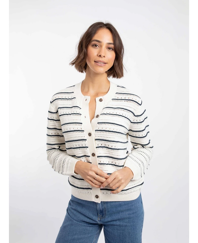 Weird Fish Women's Romilly Pointelle-Knit Striped Cardigan