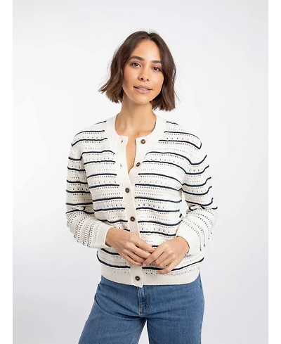 Weird Fish Women's Romilly Pointelle-Knit Striped Cardigan