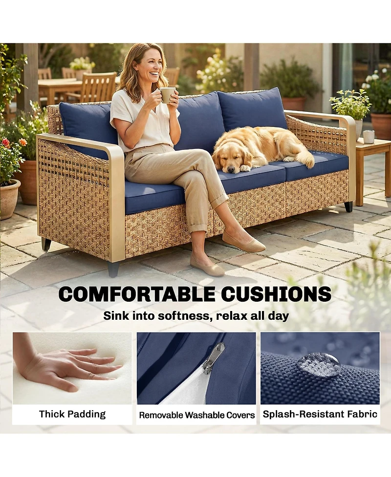 Outsunny Rat Wicker Sofa with Cushions 3-Seater,