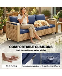 Outsunny Rat Wicker Sofa with Cushions 3-Seater,