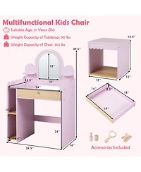Hongge Lighted Makeup Mirror 2-Piece Vanity and Chair Set, Ages 3+