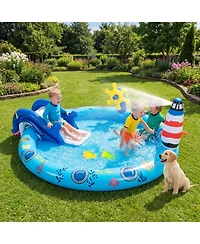 Hongge Marine Life Inflatable Spray Pool Play Center with Shark Slide, 74"L x 60.2"W x 24.8"H, 43-Gallon Capacity, Ages 2+