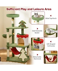 Hongge Christmas Cat Tree with Gift Box Shaped Condo, 52 Inch