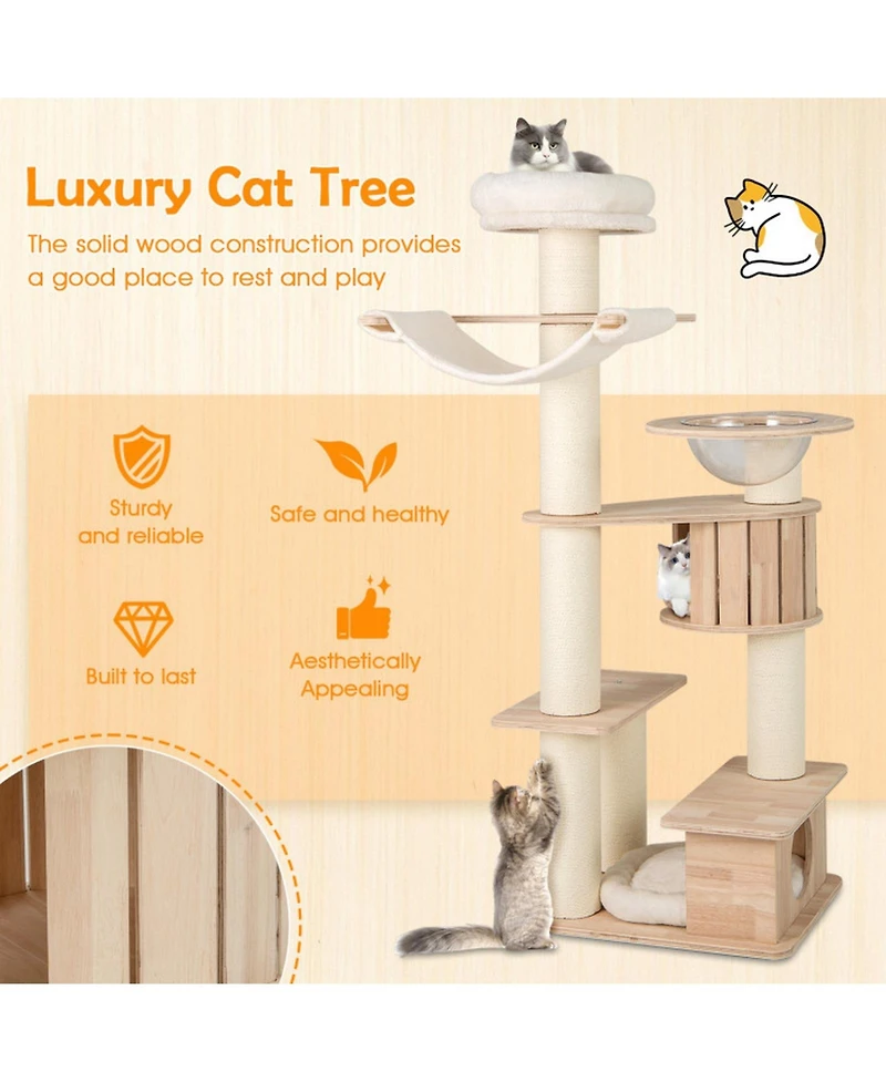 Hongge 69-Inch Tall Cat Tree with Washable Plush Cushions