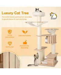 Hongge 69-Inch Tall Cat Tree with Washable Plush Cushions