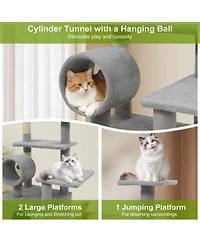 Hongge 48 Inch Multi-Level Cat Tree with Cylinder Play Tunnel