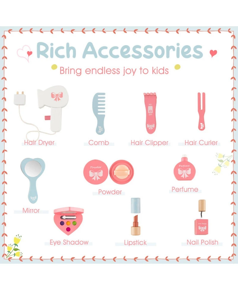 Hongge 2-in-1 Wood Kids' Desk Set with Removable Mirror and Stool