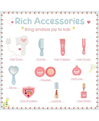 Hongge 2-in-1 Wood Kids' Desk Set with Removable Mirror and Stool