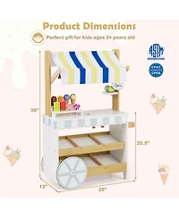Hongge 2-in-1 Wooden Ice Cream Cart and Grocery Store Playset for Kids