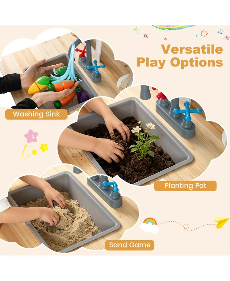 Hongge Wooden Outdoor 2-in-1 Mud Kitchen Playset, Ages 3+