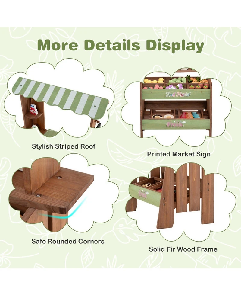 Hongge Wooden Kids Grocery Store Playset with Chalkboard and 43 Pieces