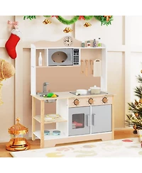 Hongge Printed Clock Wooden Toy Kitchen, 13-Piece, Ages 3+