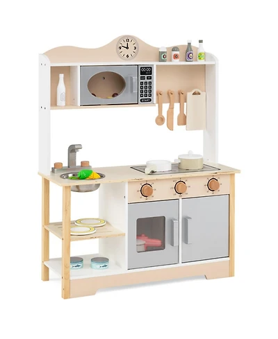 Hongge Printed Clock Wooden Toy Kitchen, 13-Piece, Ages 3+