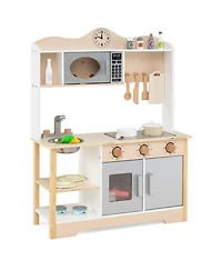 Hongge Printed Clock Wooden Toy Kitchen, 13-Piece, Ages 3+