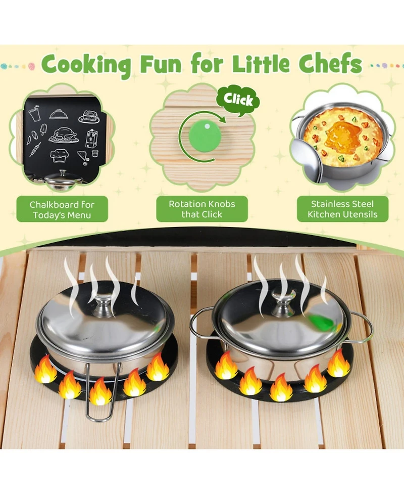 Hongge Mud Kitchen Chalkboard 4-Piece Play Kitchen, Ages 3+