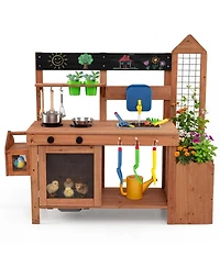 Hongge Outdoor Mud Kitchen with Removable Birdcage and Planter Box, Ages 3+