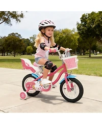Hongge 12-Inch Girls' Bike with Doll Seat, Front Basket and Training Wheels, Ages 3-4