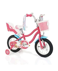 Hongge 12-Inch Girls' Bike with Doll Seat, Front Basket and Training Wheels, Ages 3-4