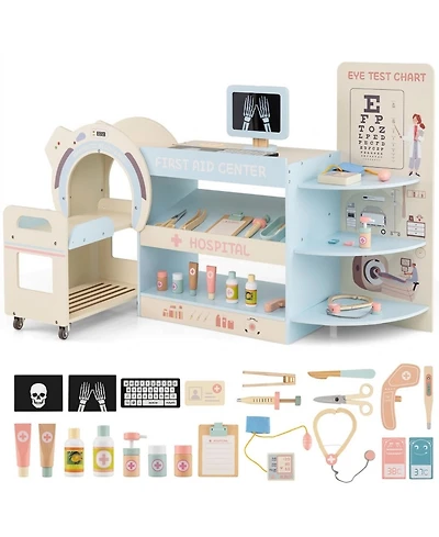 Hongge Kids Wooden Doctor Play Set with Toy Ct Machine and Eye Chart Ages 3
