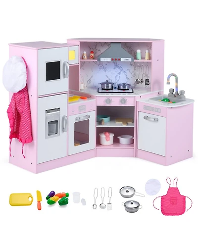 Hongge Kids Corner Play Kitchen Playset with Sensor Faucet and Sound Lights Ages 3