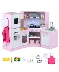 Hongge Kids Corner Play Kitchen Playset with Sensor Faucet and Sound Lights Ages 3