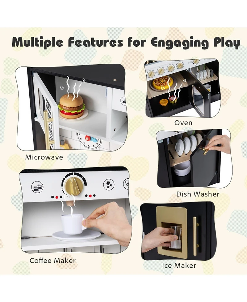 Hongge Lights and Sounds Wooden Play Kitchen with Ice Maker, Ages 3+