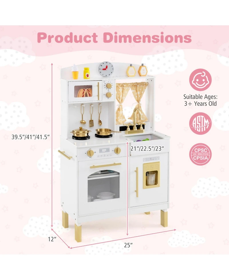 Hongge Height-Adjustable Ice-Making Wooden Play Kitchen, Ages 3+