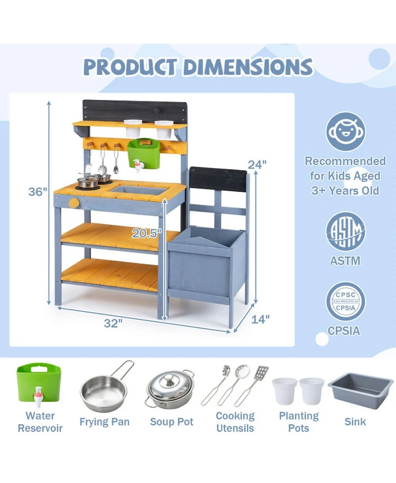 Hongge Running Water 9-Piece Mud Kitchen, Ages 3+