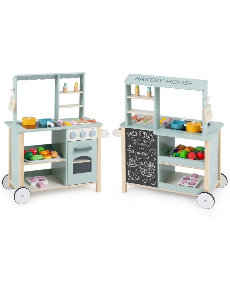 Hongge Wooden Play Kitchen with Rolling Wheels, Ages 3+