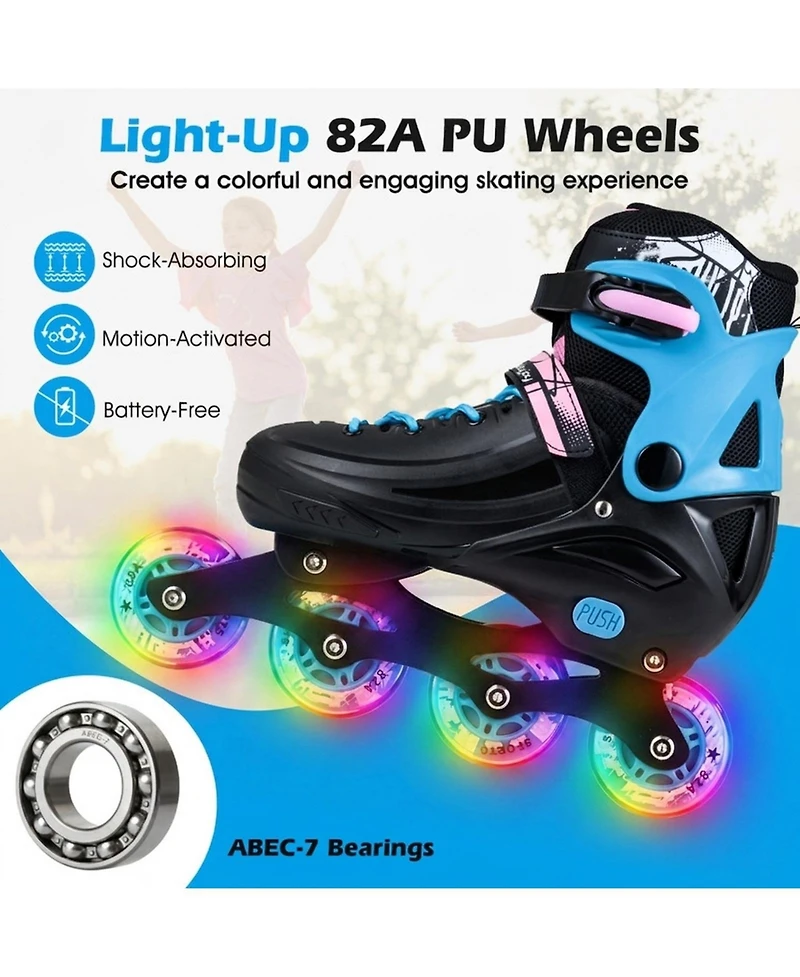 Hongge Kids Adjustable Inline Skates with Aluminum Frame and Light-Up Wheels Ages 5-7