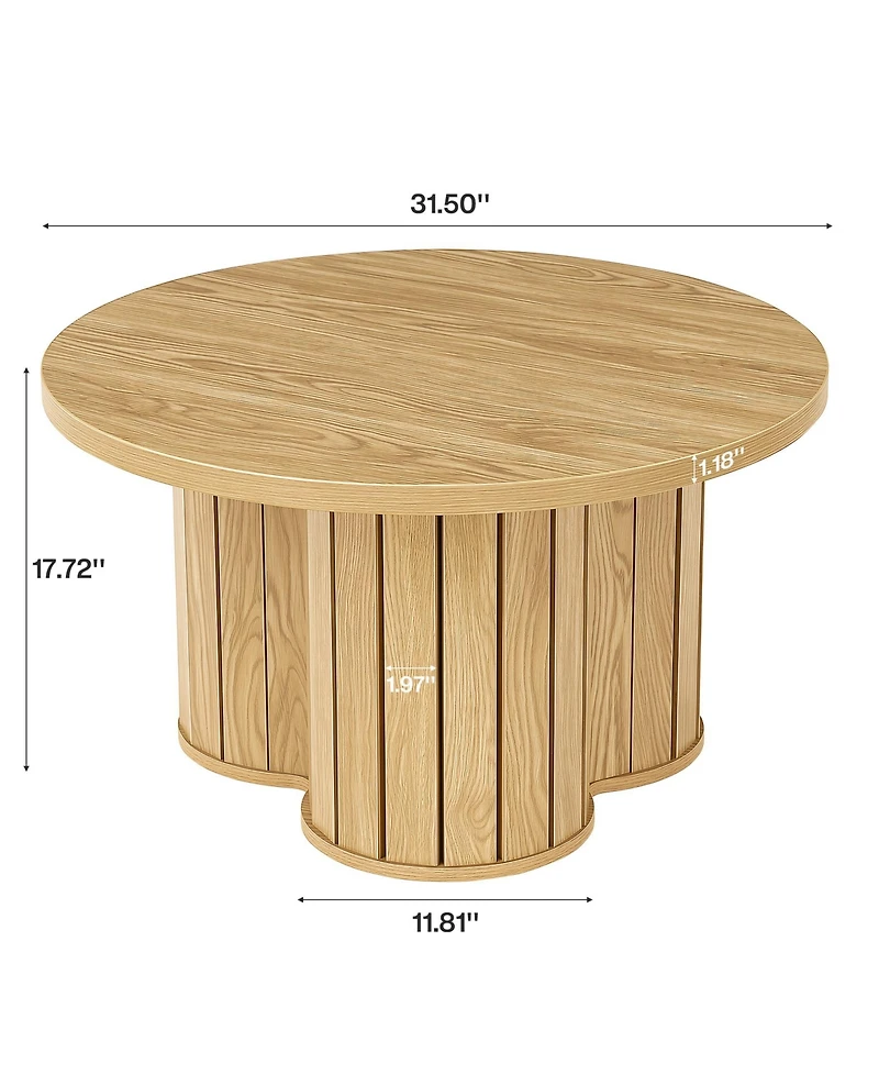 Tribesigns Round Coffee Table, 31.5" Wooden Circle Coffee Table with Three-lobed Grille Base, Small Accent Center Table
