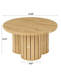 Tribesigns Round Coffee Table, 31.5" Wooden Circle Coffee Table with Three-lobed Grille Base, Small Accent Center Table