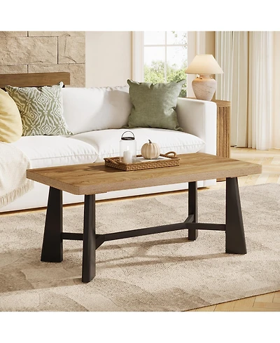 Tribesigns 47.24" Rectangular Coffee Table, Farmhouse Industrial Center Table with Wide Trapezoidal Legs for Living Room