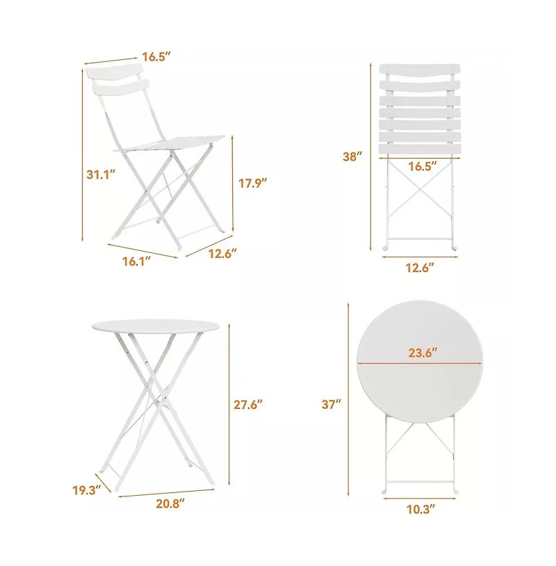 homfan Bistro Chairs Set of 2 – Folding Patio with Premium Metal Frame, Indoor/Outdoor Portable Seating for Balcony Yard Garden