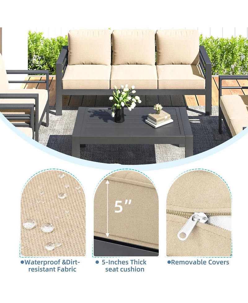Aecojoy Aluminum Patio Furniture Set Outdoor Sectional Sofa Conversation Coffee Table
