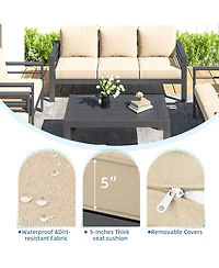Aecojoy Aluminum Patio Furniture Set Outdoor Sectional Sofa Conversation Coffee Table
