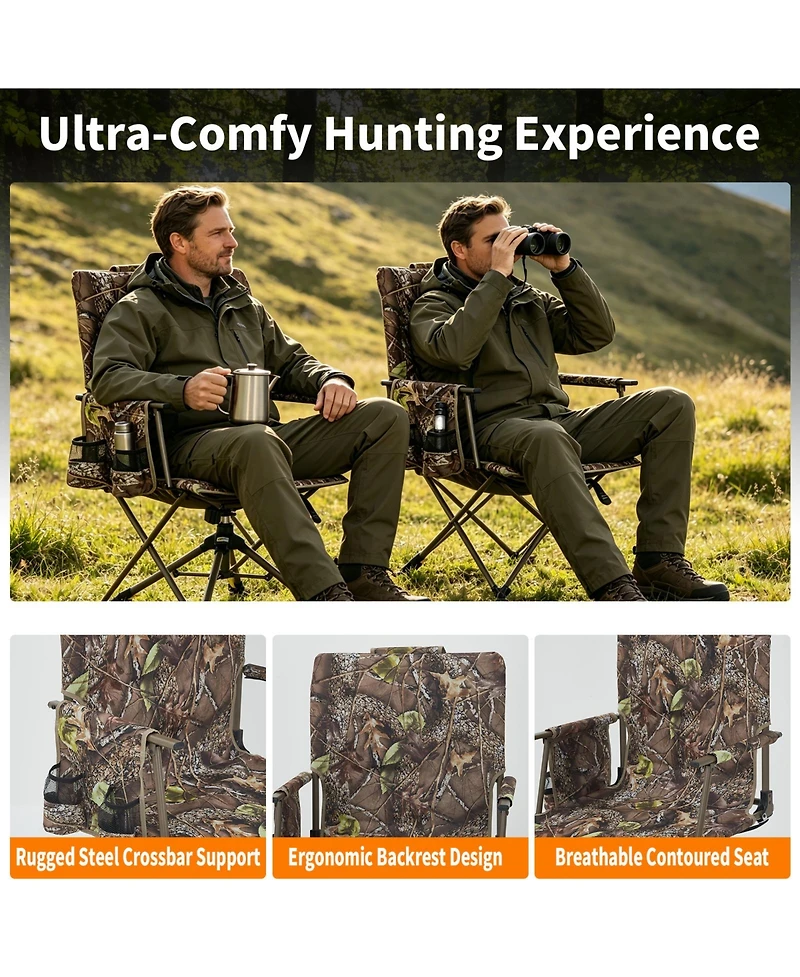 homfan Leaf Camouflage 360degree(s) Swivel Folding Hunting and Outdoor Lounge Chair with Carrying Strap, Silent Blind Seat