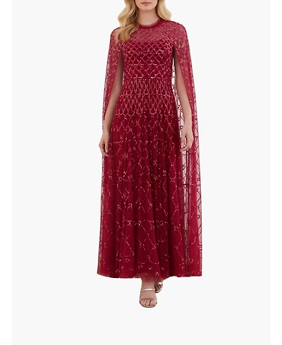 Needle & Thread Women's Heart Lattice Cape Sequin-Embellished Floor-Length Gown