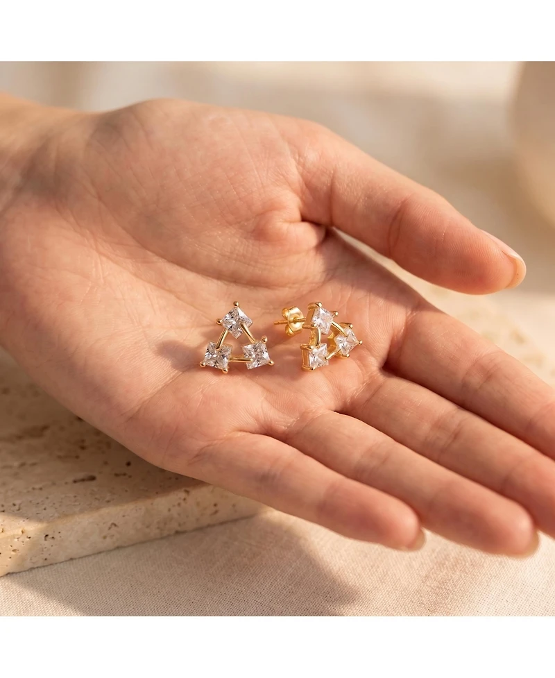 Rachel Glauber Brilliant Square Cz Triangle Earrings in 14K Gold Plated