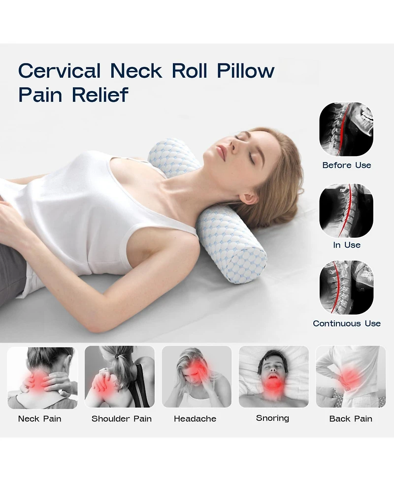 Piscifun Memory Foam Neck Roll Pillow Cooling Support For Back Lumbar Knee Joints