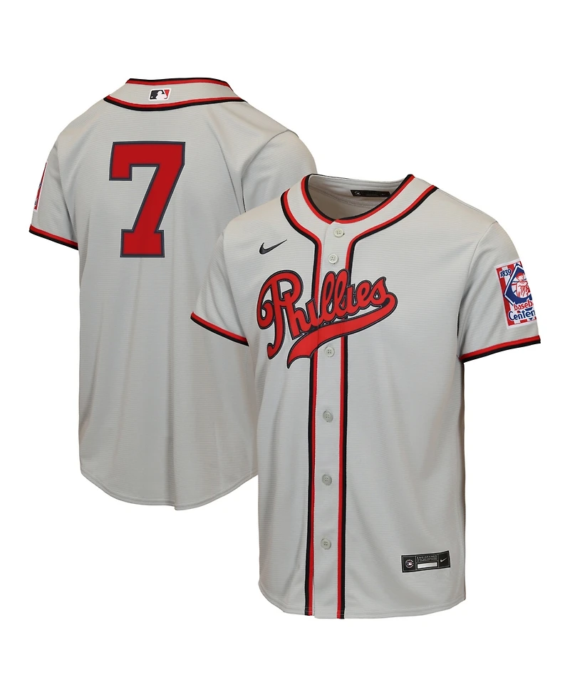 Nike Big Boys and Girls Trea Turner Gray Philadelphia Phillies 2026 Field of Dreams Replica Jersey