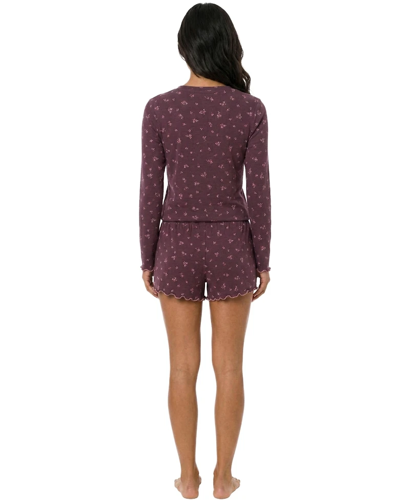 Roudelain Women's Boat Neck Long-Sleeve Top & Shorts, 2-Piece Pajama Set