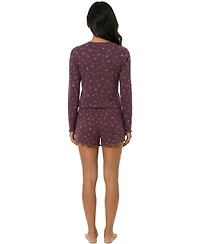 Roudelain Women's Boat Neck Long-Sleeve Top & Shorts, 2-Piece Pajama Set