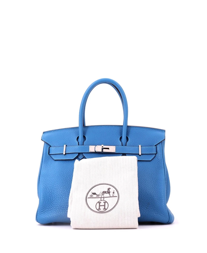Pre-Owned Hermes Birkin 30 Handbag Blue Clemence with Palladium Hardware