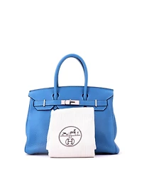 Pre-Owned Hermes Birkin 30 Handbag Blue Clemence with Palladium Hardware