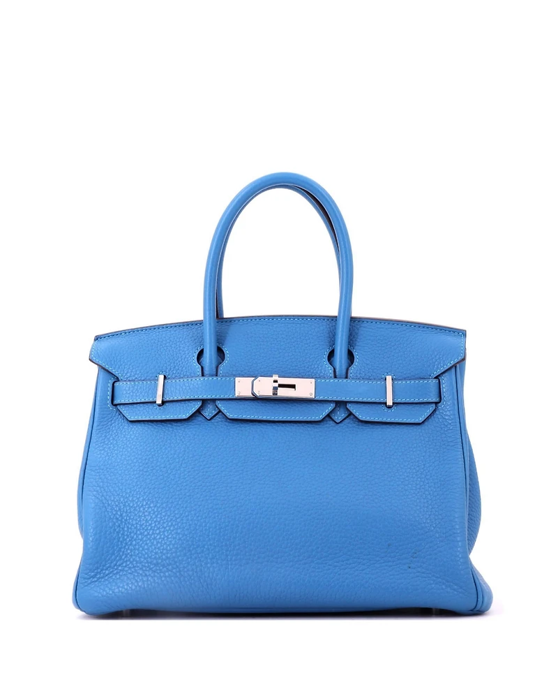 Pre-Owned Hermes Birkin 30 Handbag Blue Clemence with Palladium Hardware