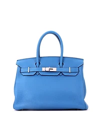 Pre-Owned Hermes Birkin 30 Handbag Blue Clemence with Palladium Hardware