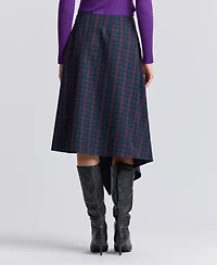 Avec Les Filles Women's Plaid Asymmetrical Wrap Midi Skirt