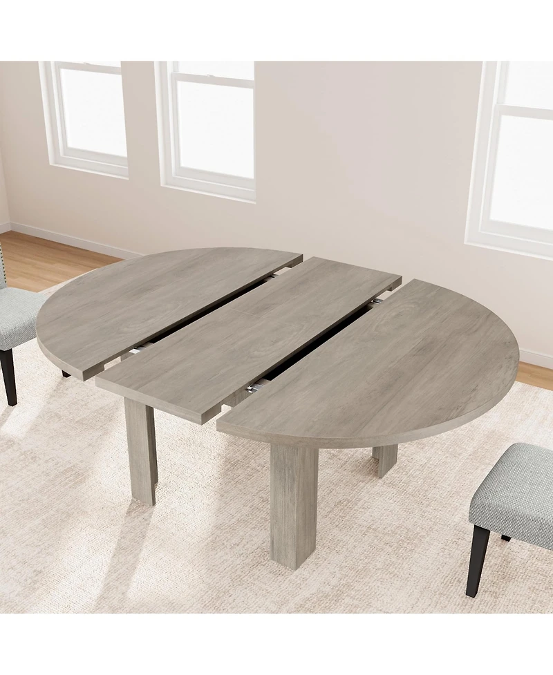 Gaomon Space-Saving Extendable Round to Oval Dining Table Seats 4-6, Convertible Mdf Table with Built-In Leaf Storage for Apartment Home Office