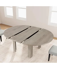 Gaomon Space-Saving Extendable Round to Oval Dining Table Seats 4-6, Convertible Mdf Table with Built-In Leaf Storage for Apartment Home Office